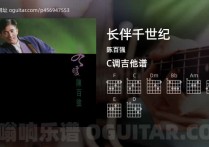 长伴千世纪吉他谱,陈百强歌曲,C调高清图,3张六线原版简谱