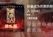 你会成为你想的那个人吉他谱,梁博歌曲,C调指弹简谱,5张教学六线谱【Live版】