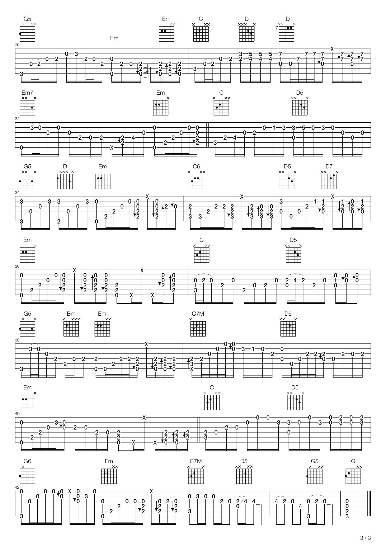 灰色轨迹吉他谱-C调-BEYOND-简单版六线谱-吉他控