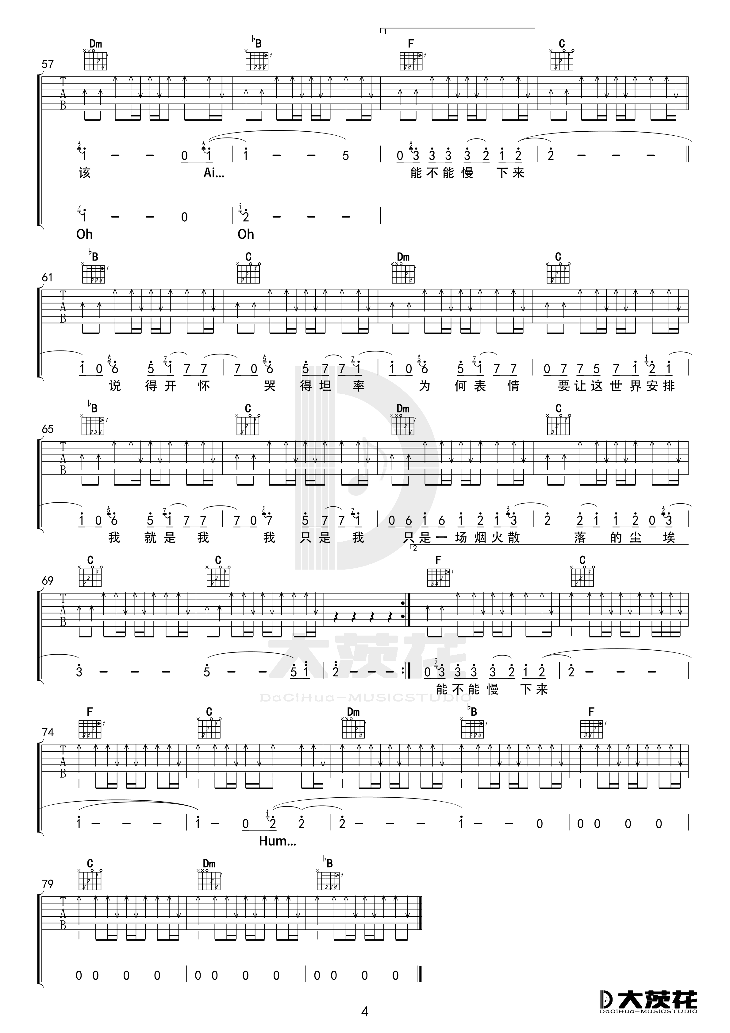 《烟火里的尘埃吉他谱》_华晨宇_F调 图四